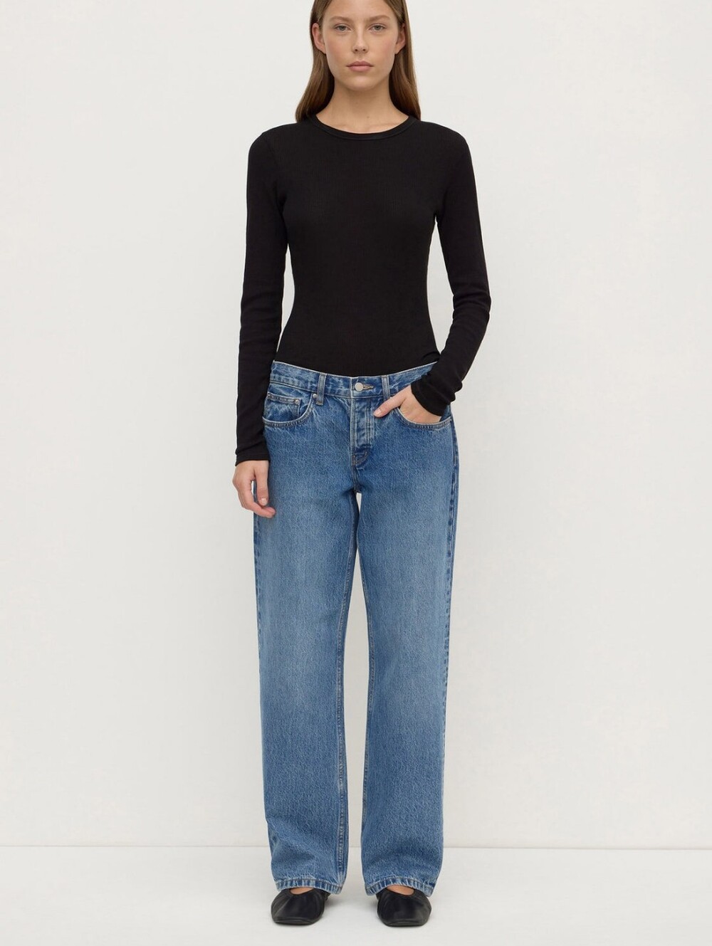 Assembly Label Low Rise Relaxed Denim Jean in classic blue